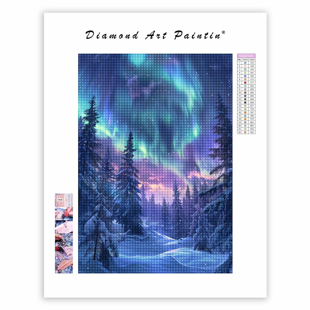 Aurora Snow Forest-Diamond Painting