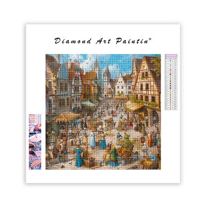 Old Town and People - Diamond Painting
