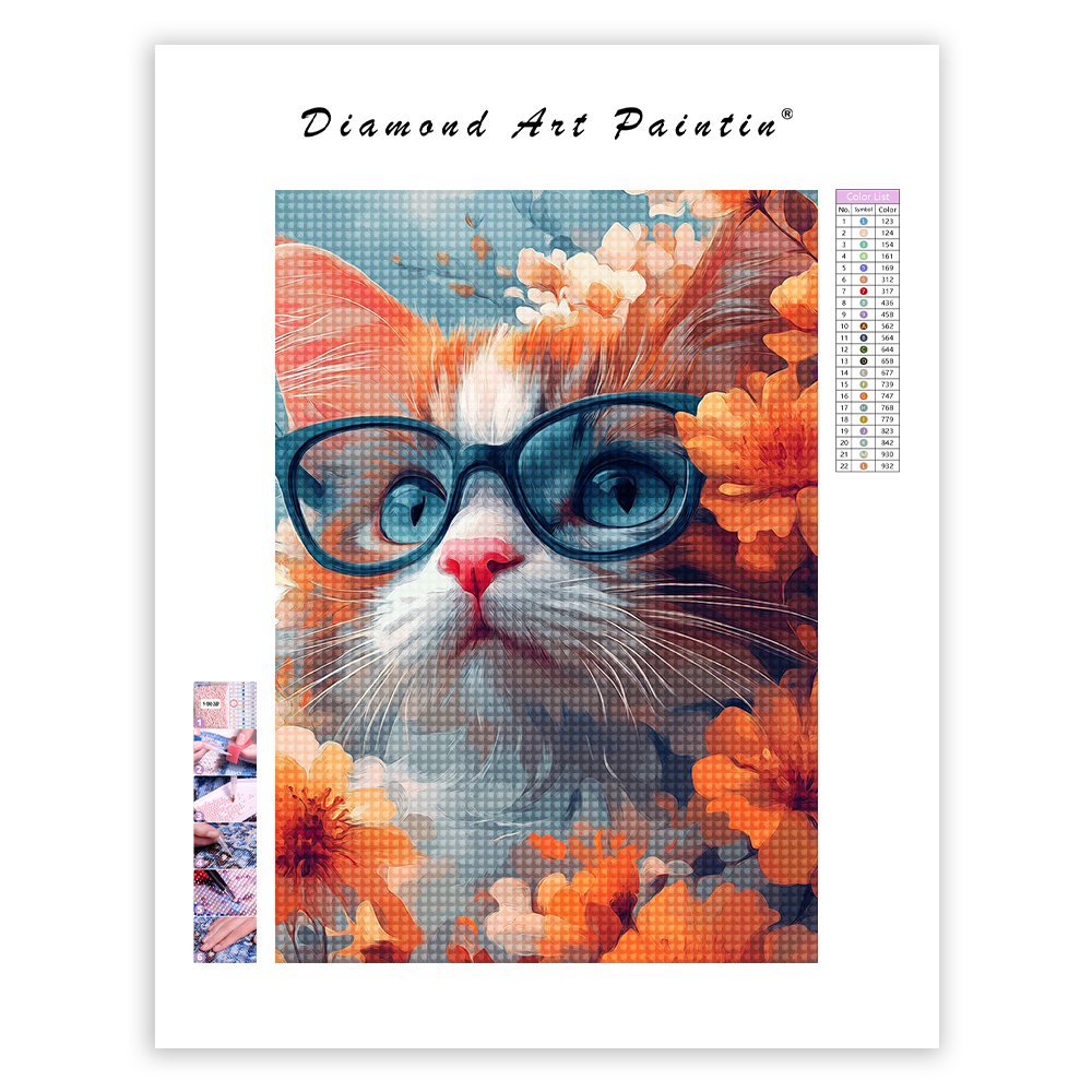 Cat with Glasses - Diamond Painting