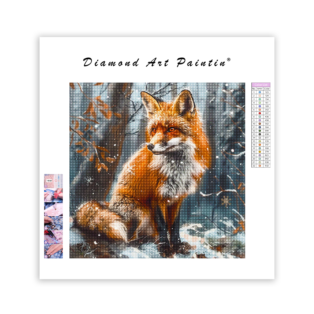Ein Fuchs in einem verschneiten Wald - Diamond Painting