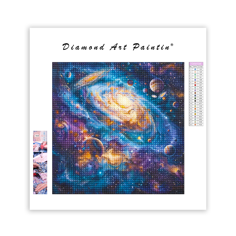Abstraktes Acrylgemälde mit Galaxie - Diamantmalerei