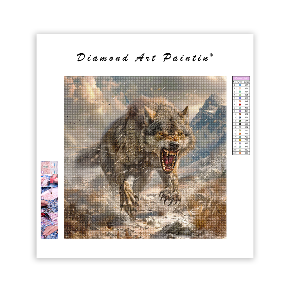 Loup Auling dans la montagne - Diamond Painting