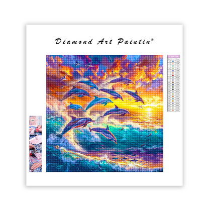 Delphin Sonnenuntergang Meer - Diamant-Malerei