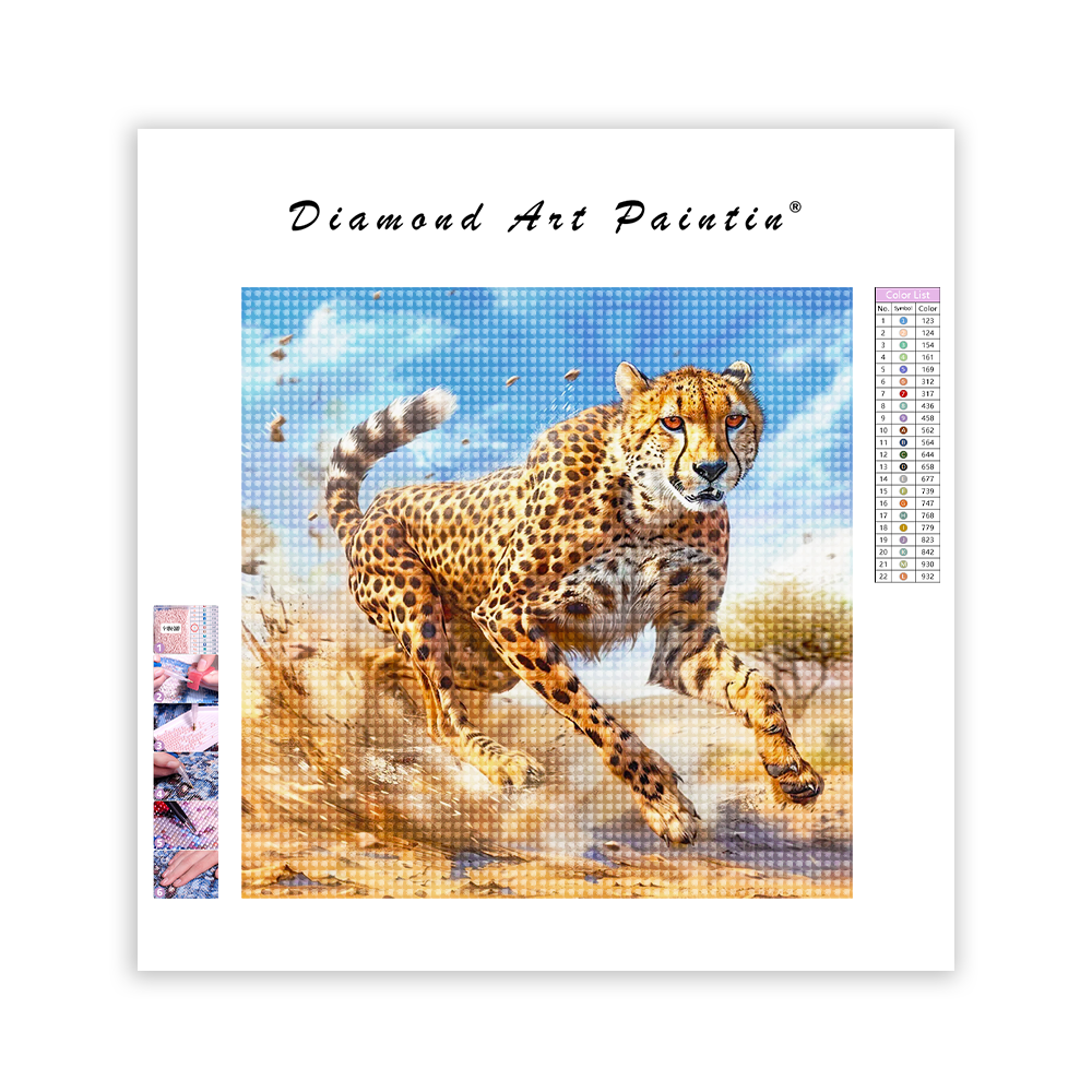 Cheetah running in African savanna - Diamond Painting