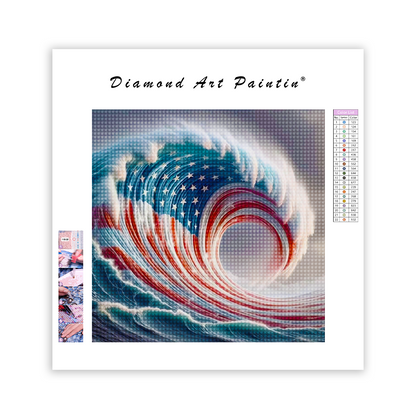 American Flag In Ocean Wave - Diamond Painting