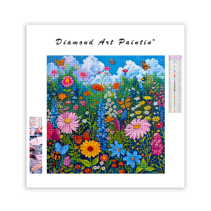 Belle prairie de fleurs - Peinture au diamant