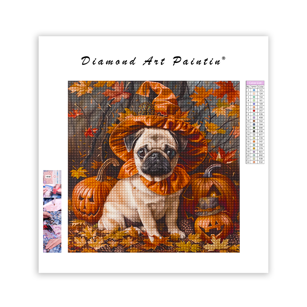 Herbstblatt-Mops - Diamantmalerei