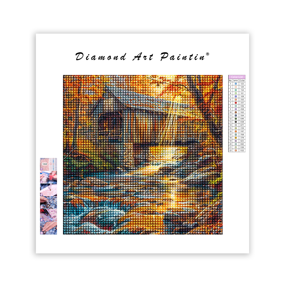 A Covered Bridge in the Fall - Diamond Painting