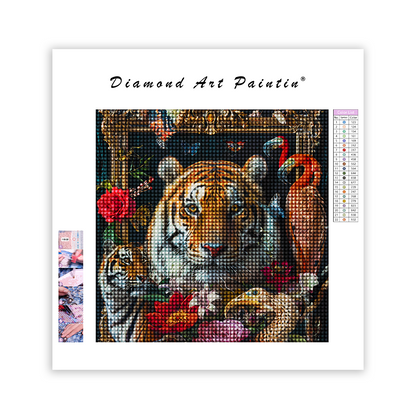 Portrait de tigre floral - Peinture au diamant