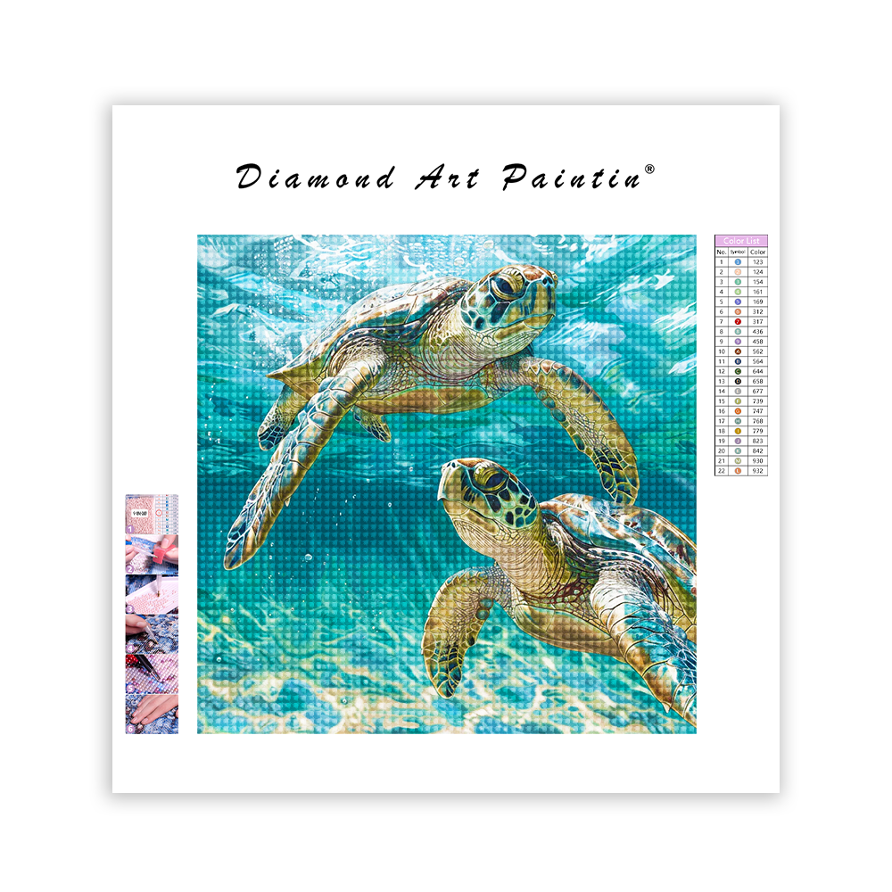 Tortue de mer bleue - Peinture au diamant