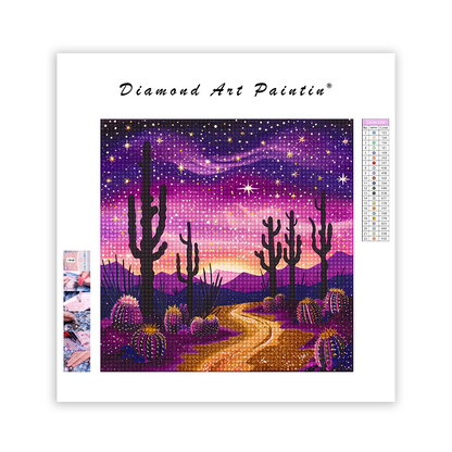 Scène désertique minimaliste avec cactus - Diamond Painting