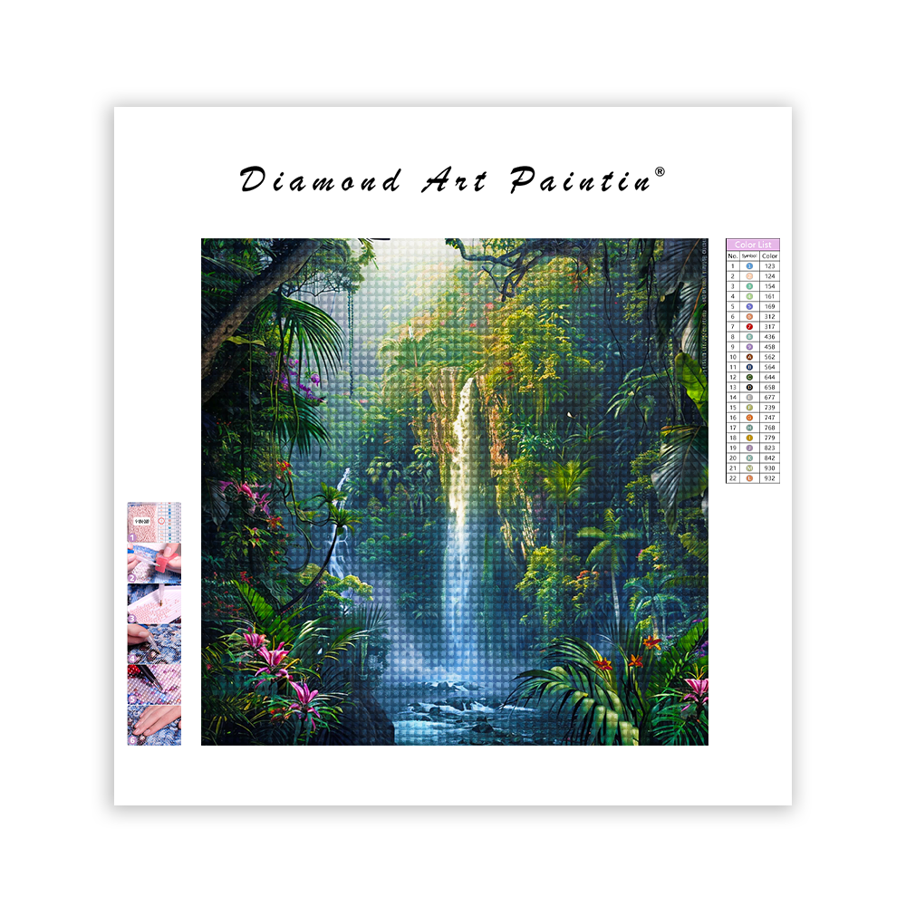 Eine Nahaufnahme eines Wasserfalls - Diamond Painting