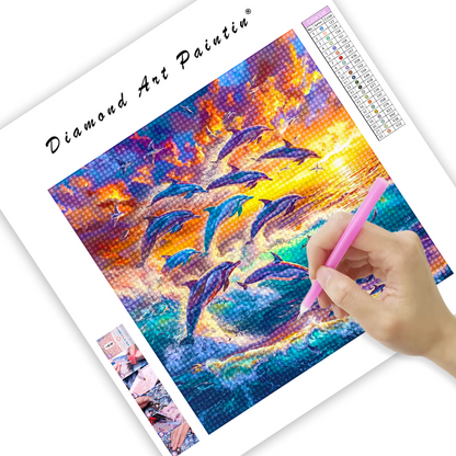 Dolphin Sunset Sea - Diamond Painting