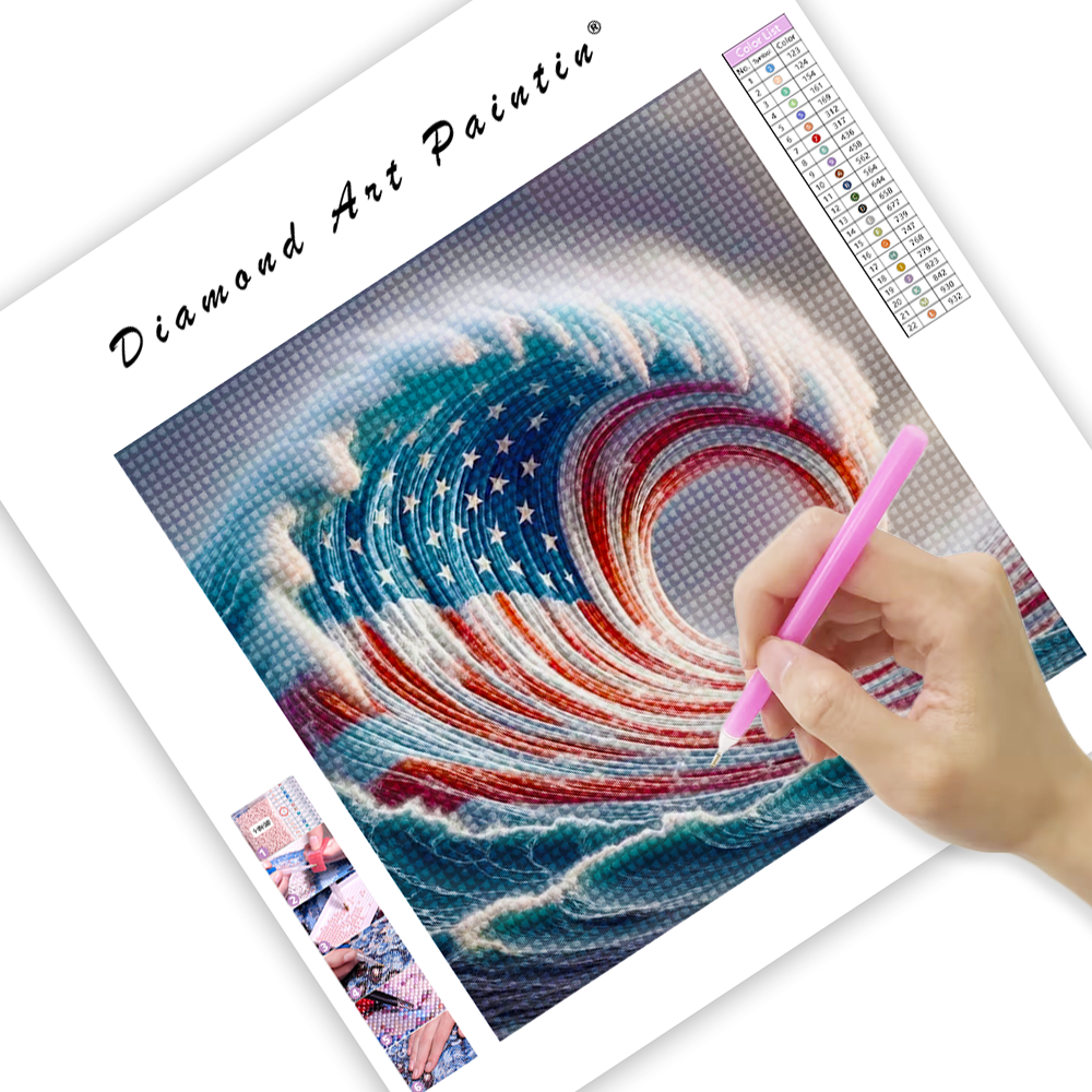 American Flag In Ocean Wave - Diamond Painting