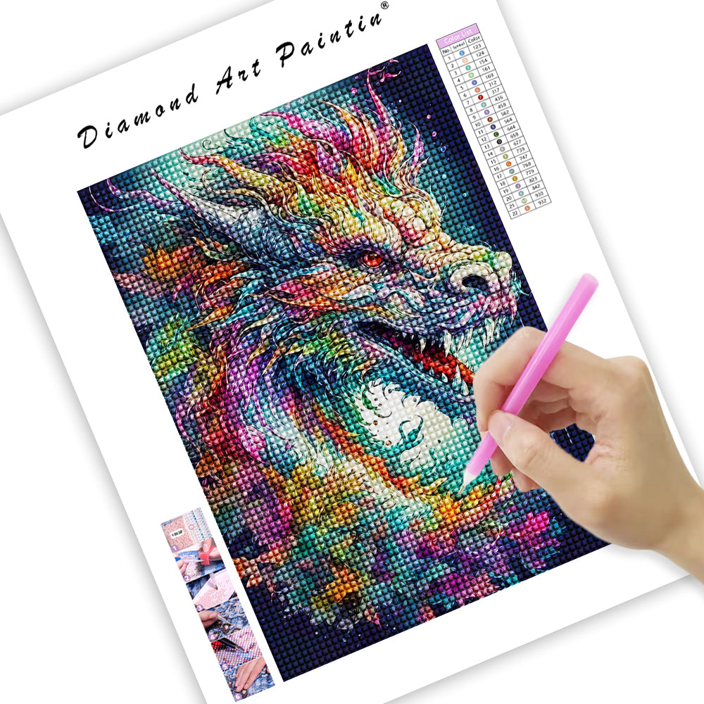 Dragon coloré à foret complet - Peinture au diamant
