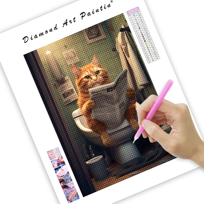Fat Cat Toilet Newspaper - Diamond Painting