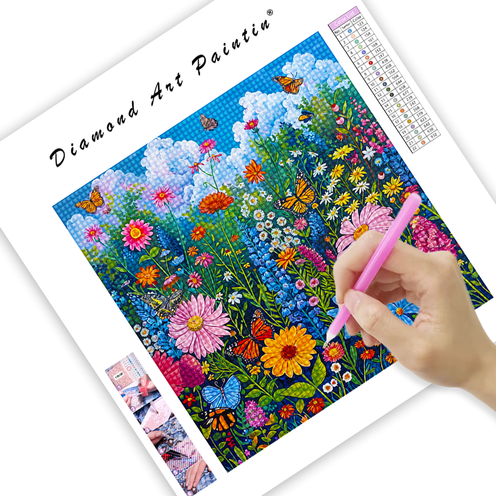 Belle prairie de fleurs - Peinture au diamant