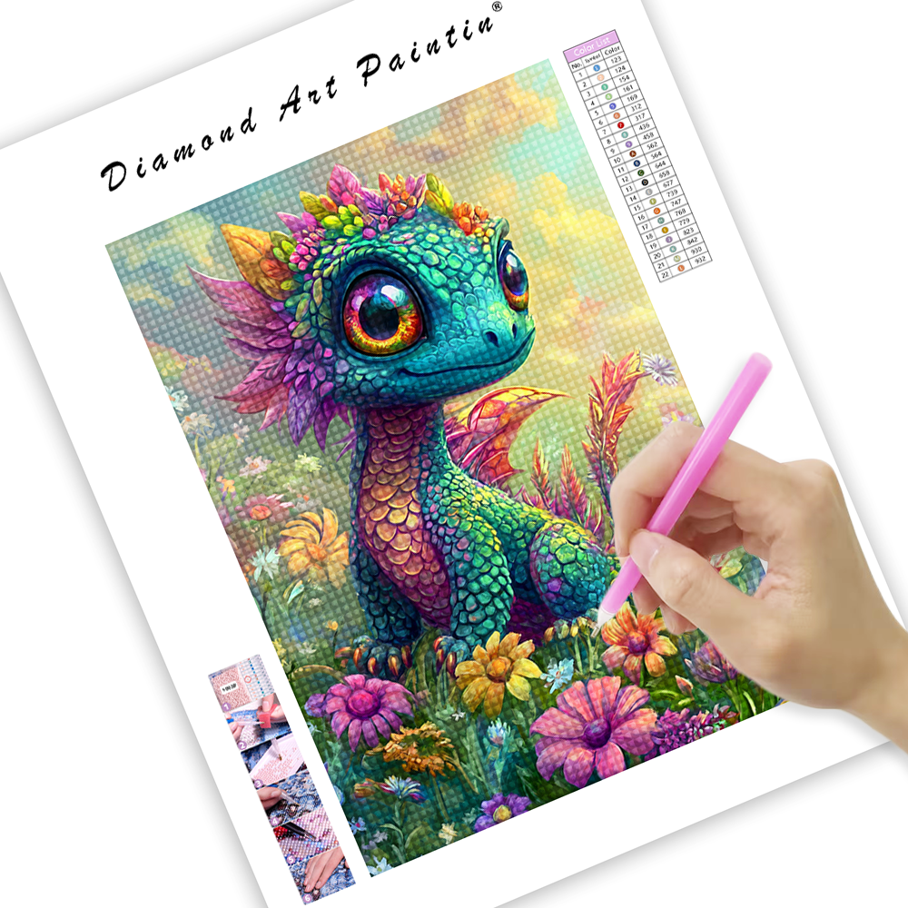 Enchanting Rainbow Dragon in Bloom - Diamond Painting