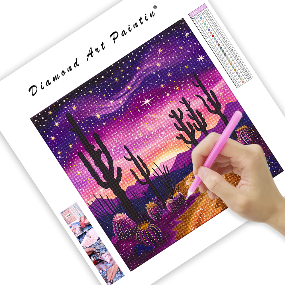 Minimalistic desert scene with cactus - Diamond Painting