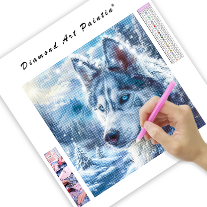 Un loup aux yeux bleus - Diamond Painting