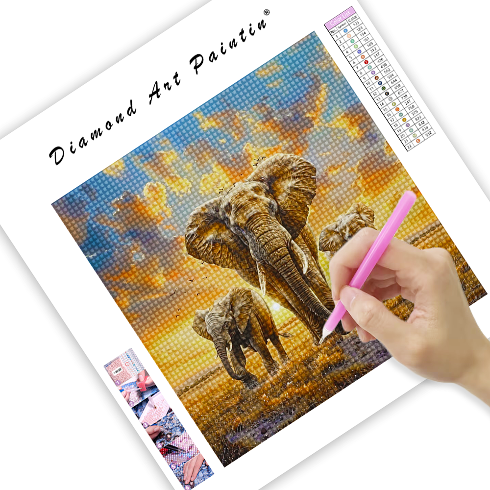 Jungle Elephant Family - Diamond Painting