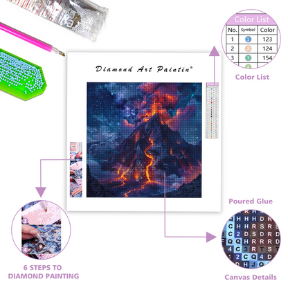 Erupting Volcano At Night - Diamond Painting