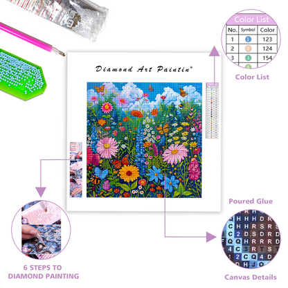 Belle prairie de fleurs - Peinture au diamant