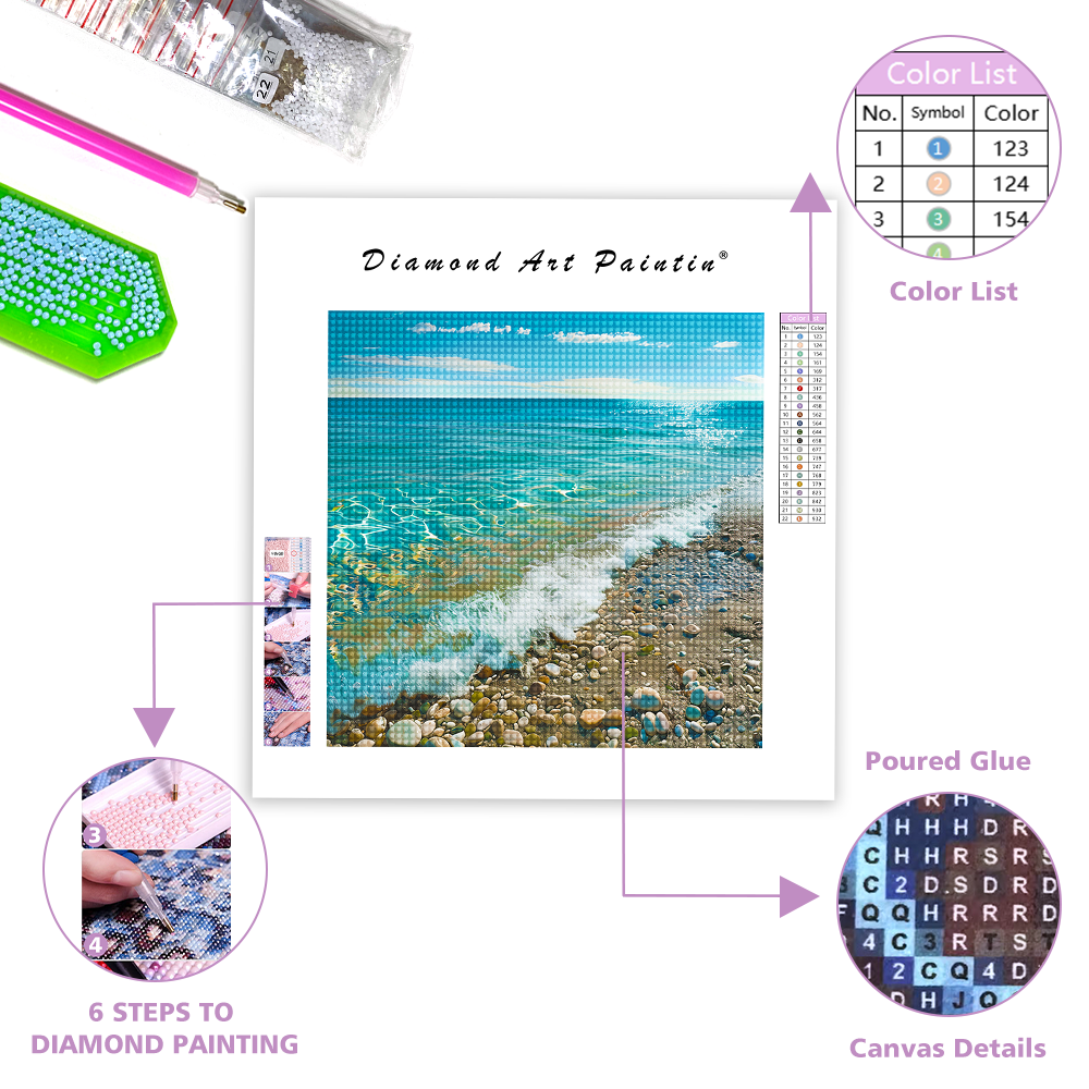 Beach With Bright Water - Diamond Painting