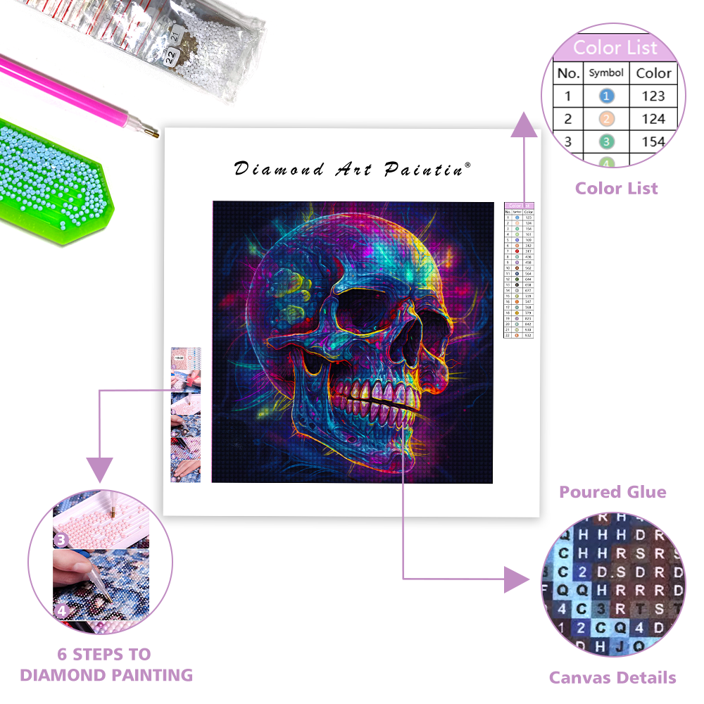 Skull With Neon Lights - Diamond Painting