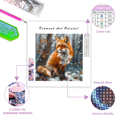 Un renard dans une forêt enneigée - Diamond Painting
