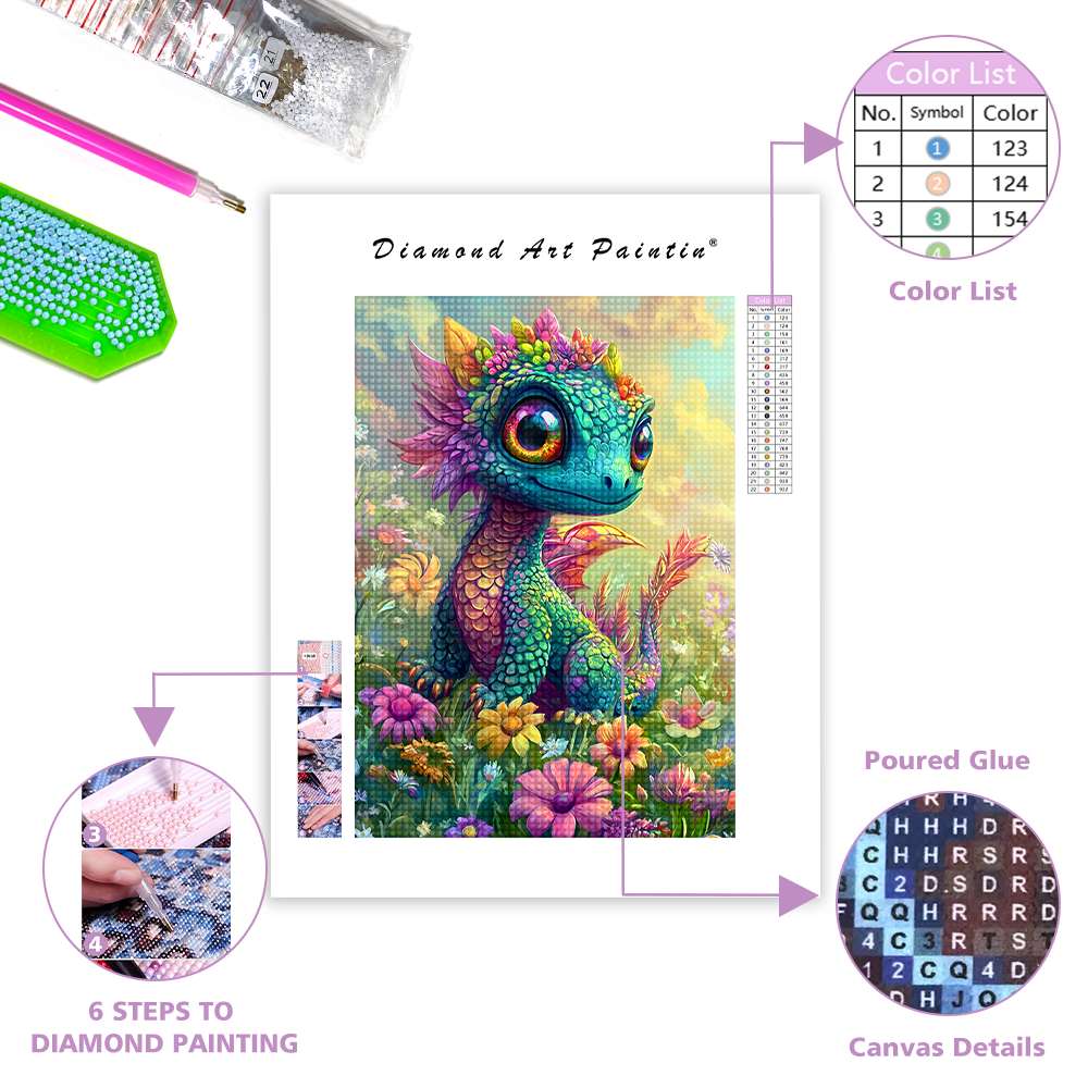 Enchanting Rainbow Dragon in Bloom - Diamond Painting