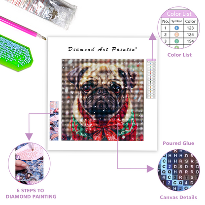 Noël de chien carlin noir - Peinture au diamant
