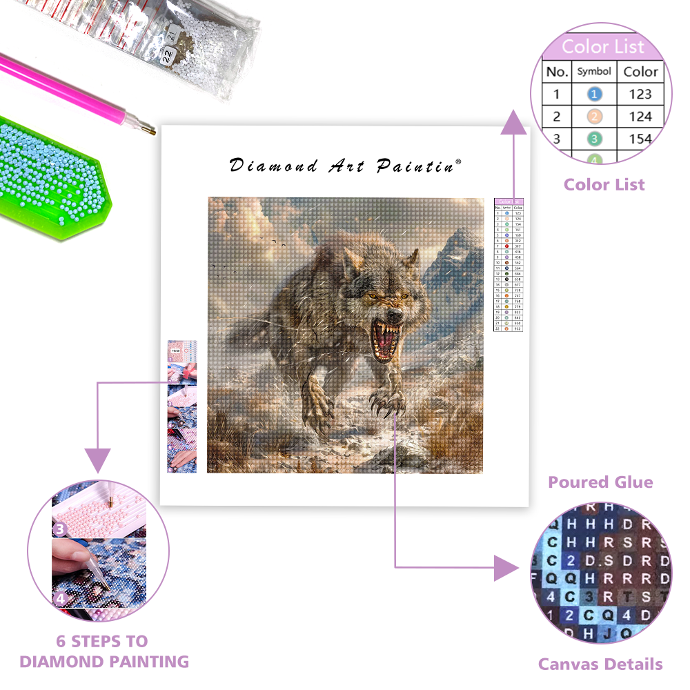Auling wolf in the mountain - Diamond Painting