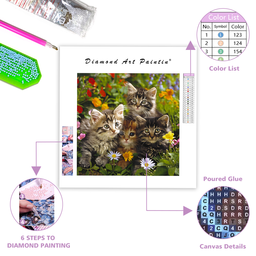 Kittens Playing in Garden - Diamond Painting