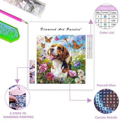 Beagle de jardin de jonquilles - Peinture au diamant