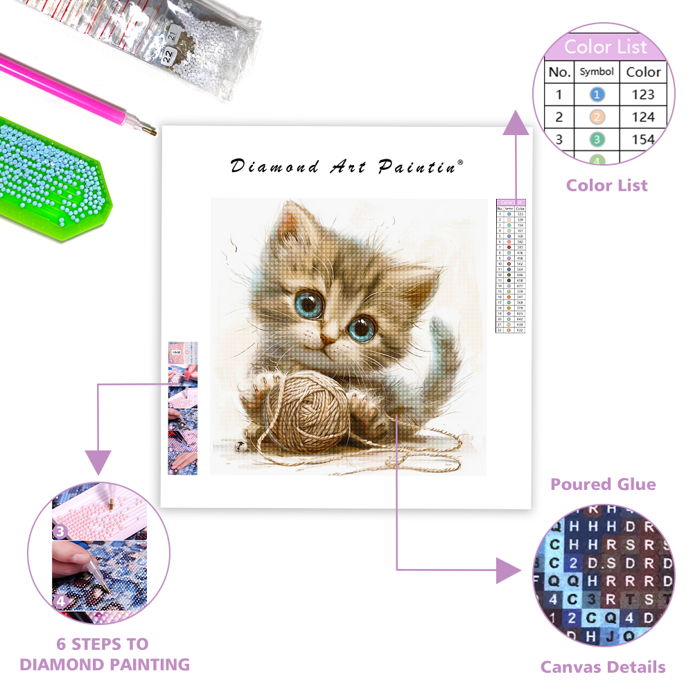Schöne verspielte Katze - Diamantmalerei