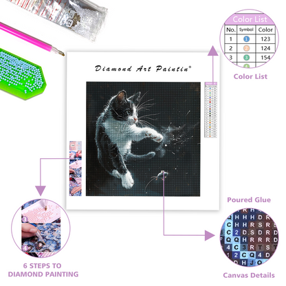 Eine schwarz-weiße Katze - Diamond Painting