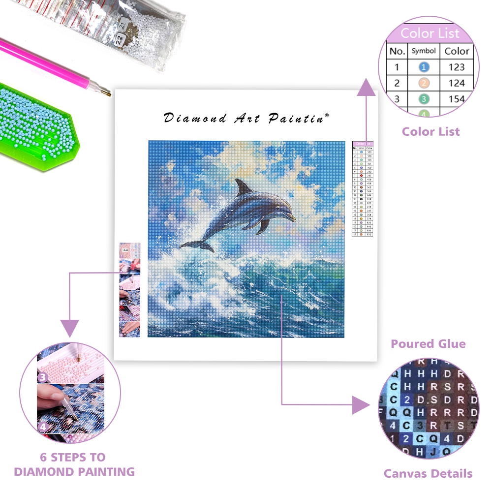 Delphin Helles Wasser - Diamantmalerei