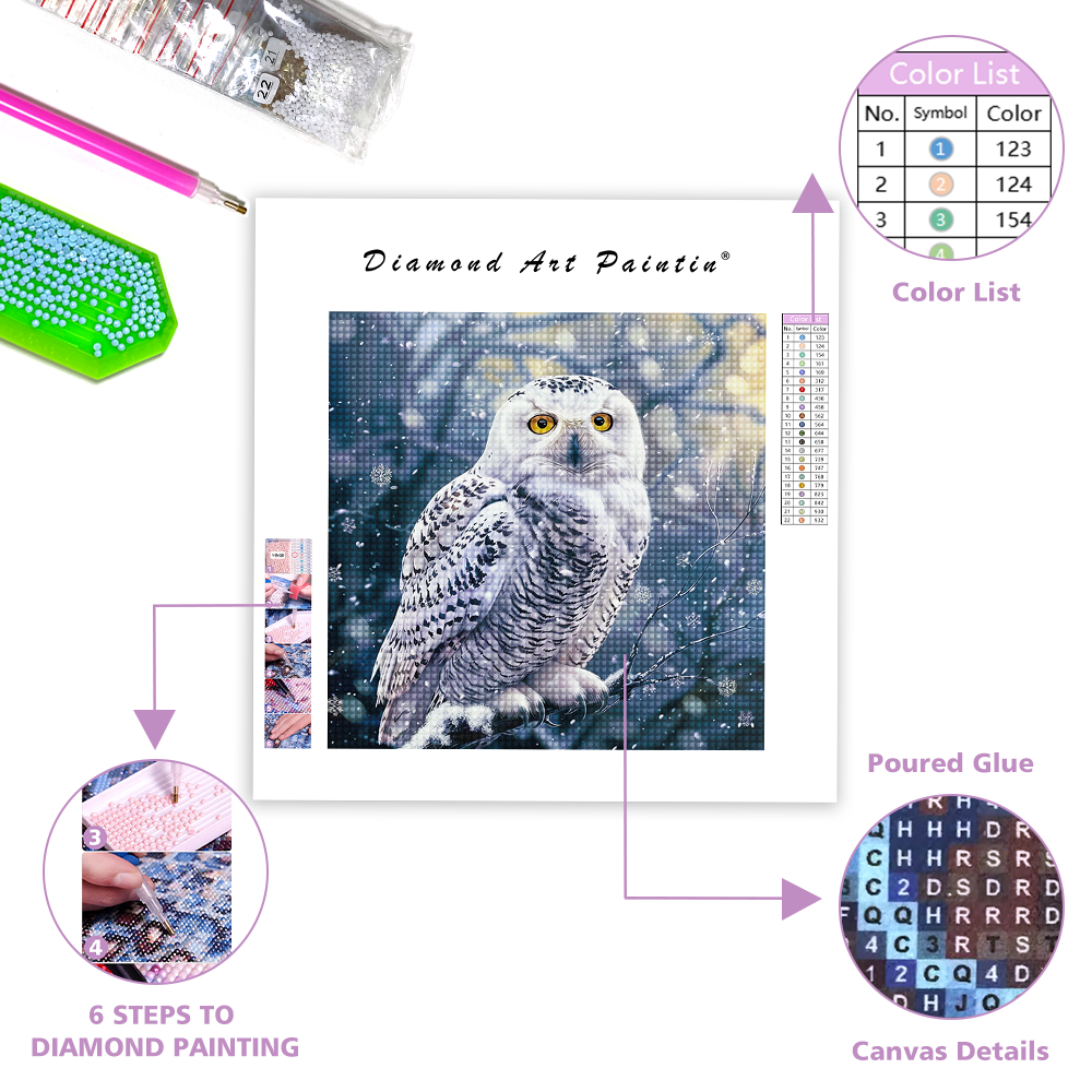A Wise Looking Snowy Owl - Diamond Painting
