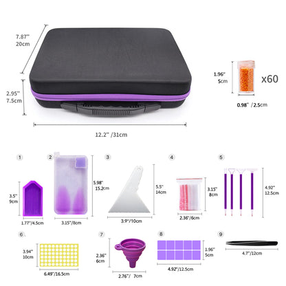 Tragbare Aufbewahrungsbox für DIY-Diamantmalerei-Werkzeuge, 60 Stück, weiße Schmetterlings-Drucktasche