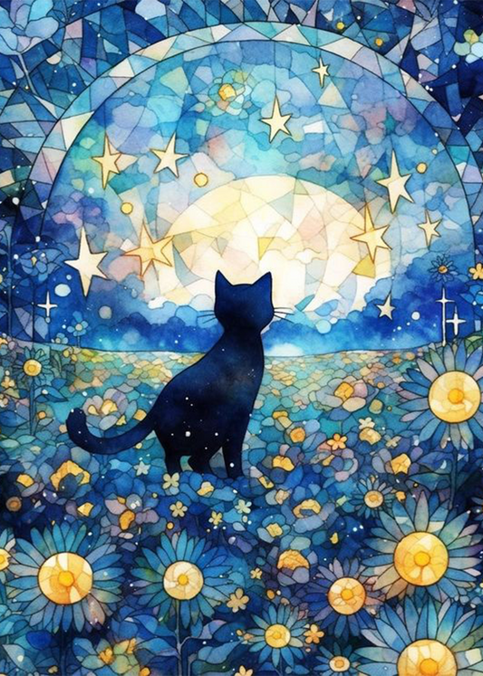 Starry Sky And Cat - Diamond Painting