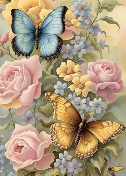 Flowers Butterflies - Diamond Painting