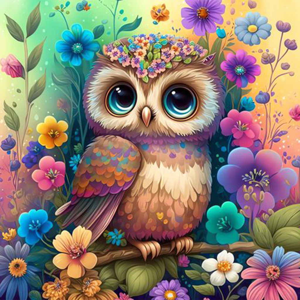 Cute fluffy baby owl - Diamond Painting
