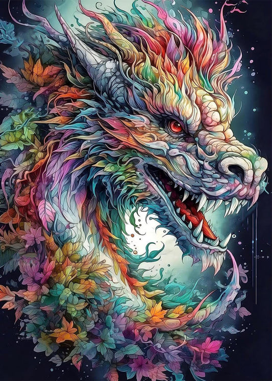 Dragon coloré à foret complet - Peinture au diamant