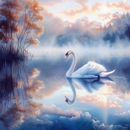 Beautiful white swan - Diamond Painting