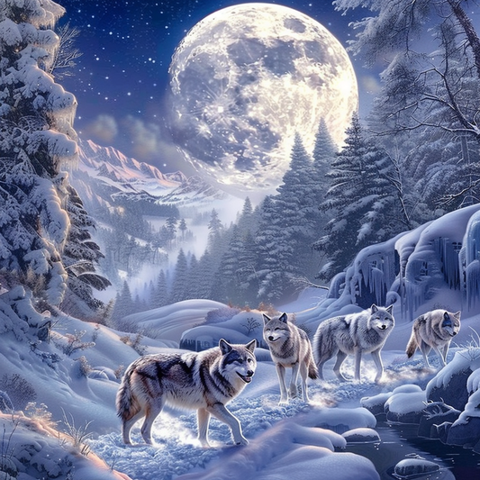 Wolfsrudel Wölfe - Diamantmalerei