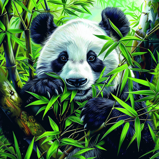 Un joli panda joue dans la forêt de bambous - Diamond Painting
