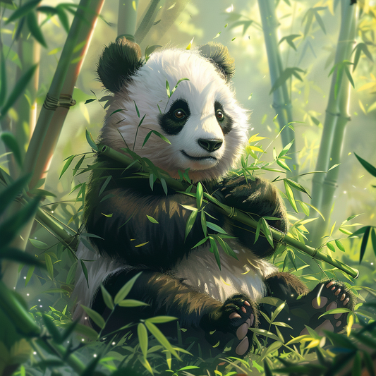 Panda sitzt in einem Bambus - Diamond Painting