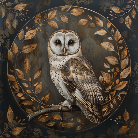 Brown Owl On Dark Tree - Diamond Painting
