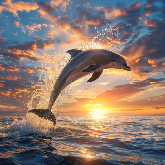 Coucher de soleil sur les dauphins - Peinture au diamant